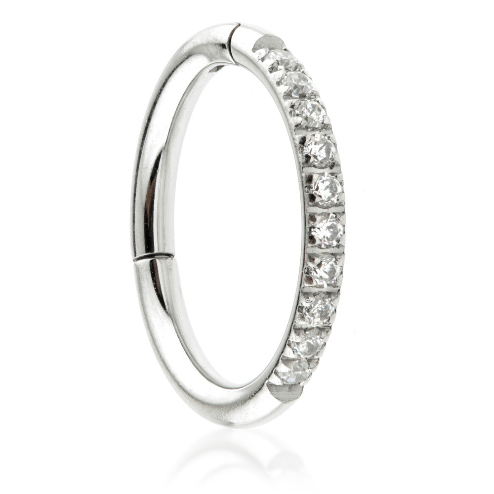 Steel Half Pave Gems Hinged Micro Ring - 1.2mm