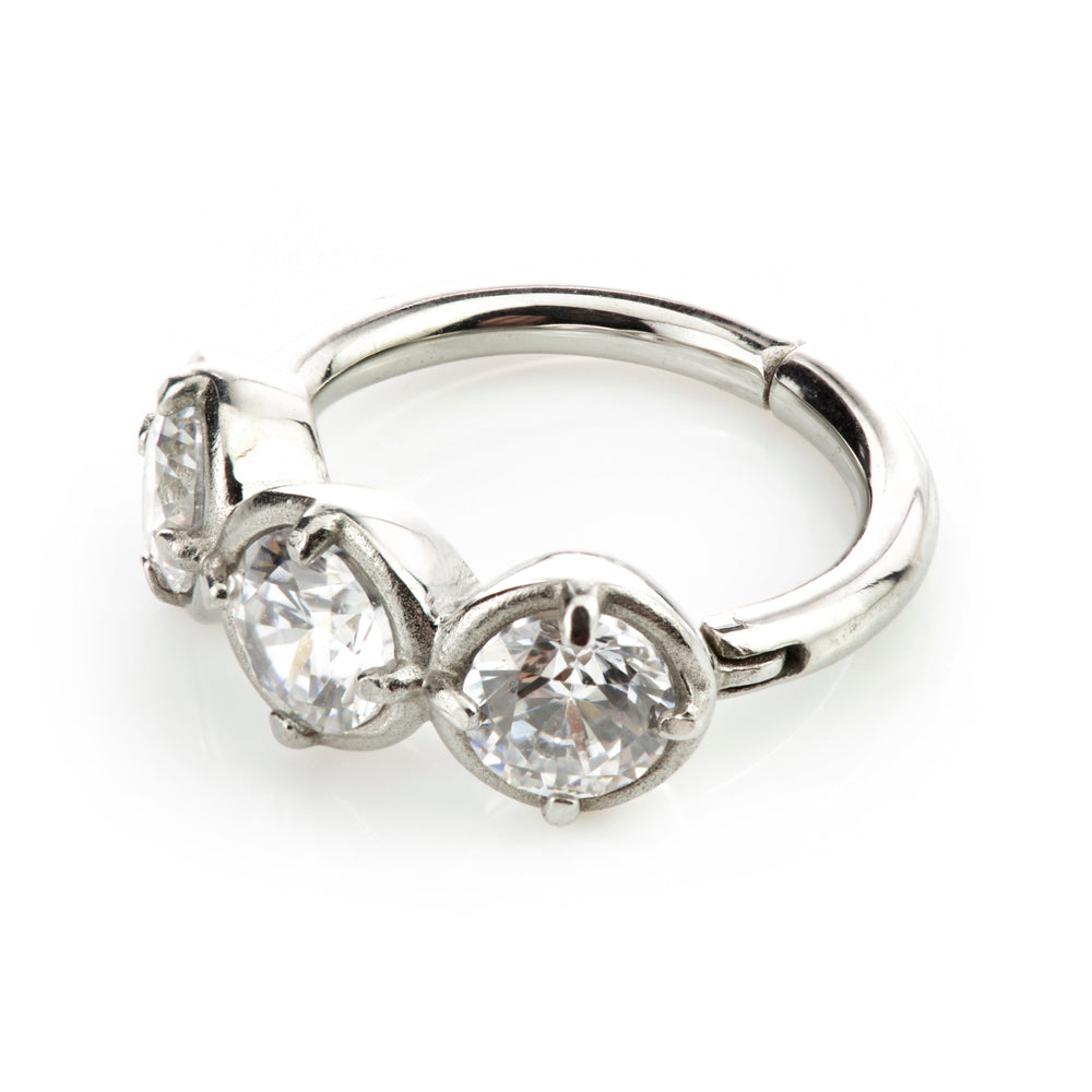 Steel Hinged Triple Gem Ring
