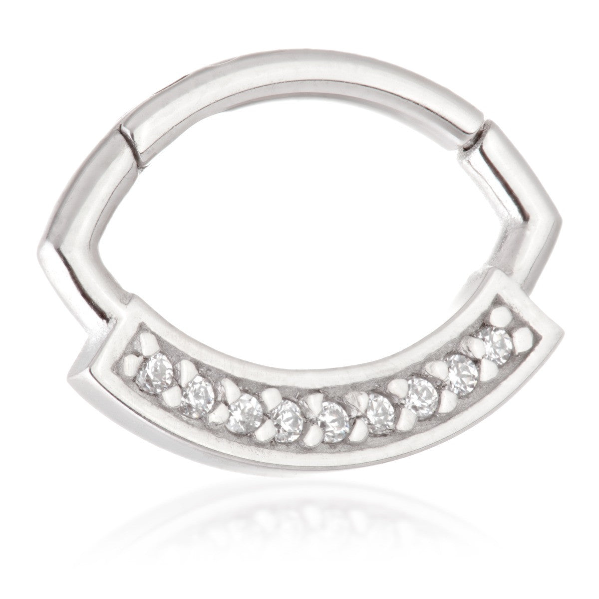 Steel Marquise Shaped Front Facing Jewelled Pave Hinged Ring