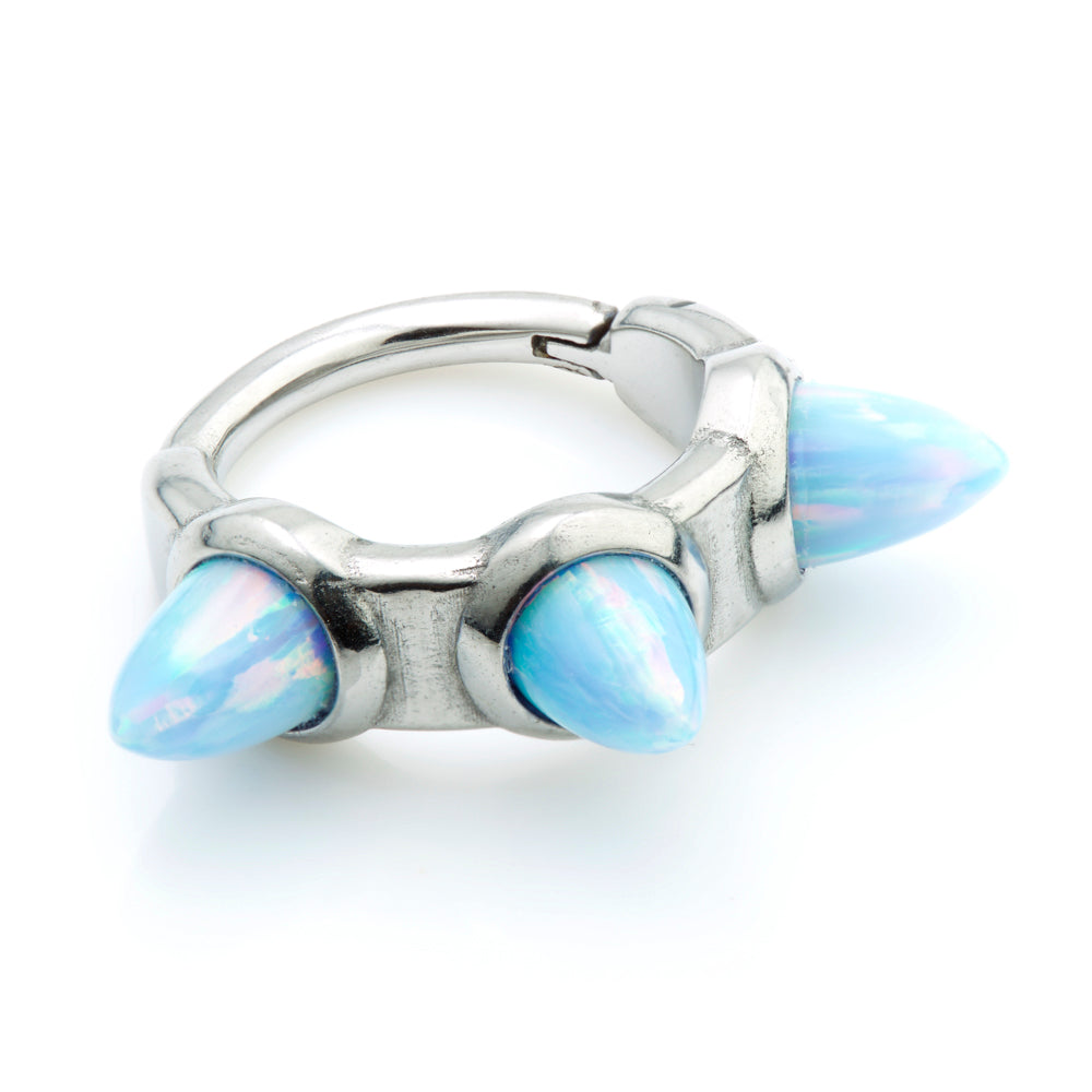 Steel Opal Large Multi Spike Hinge Segment Ring