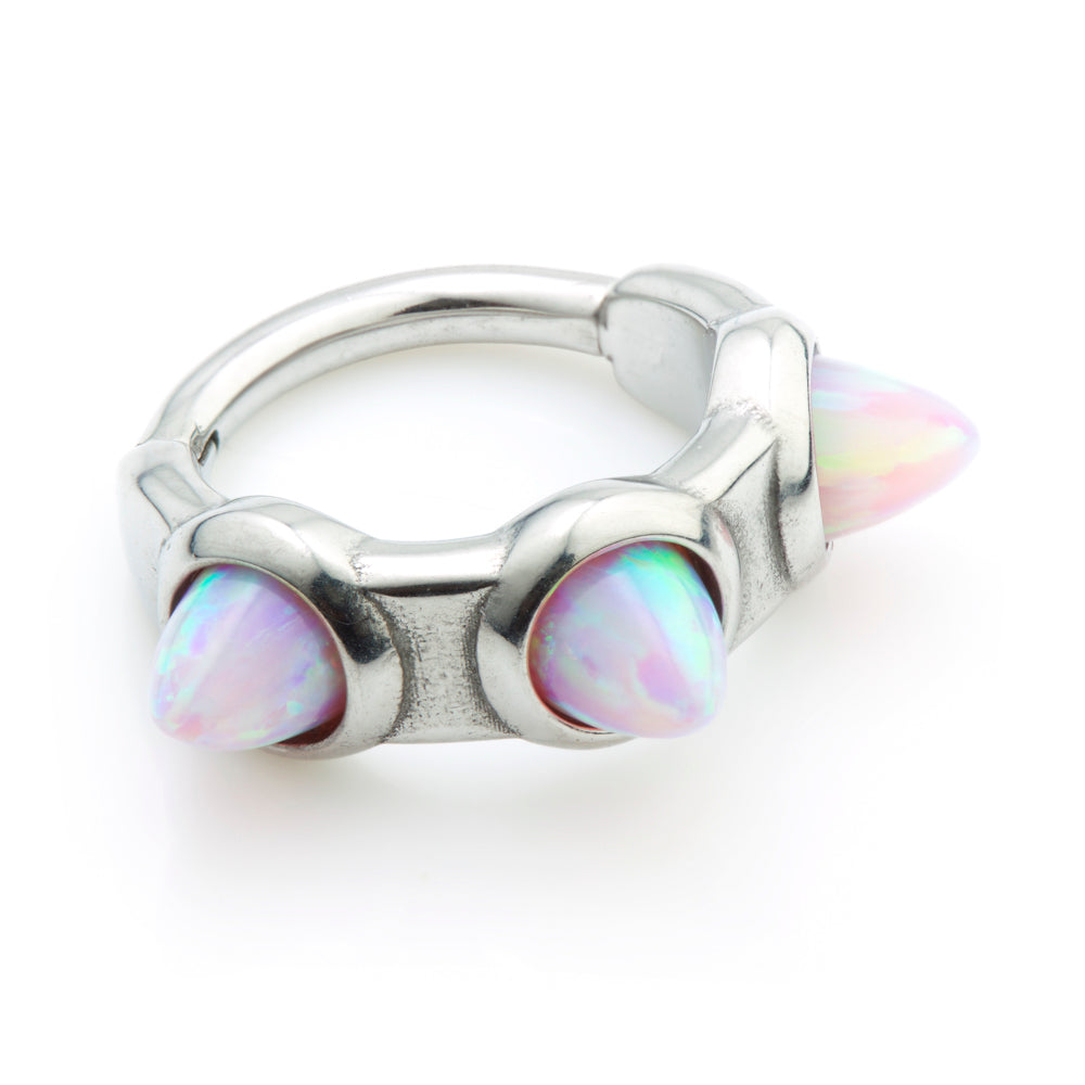 Steel Opal Small Multi Spike Hinge Segment Ring
