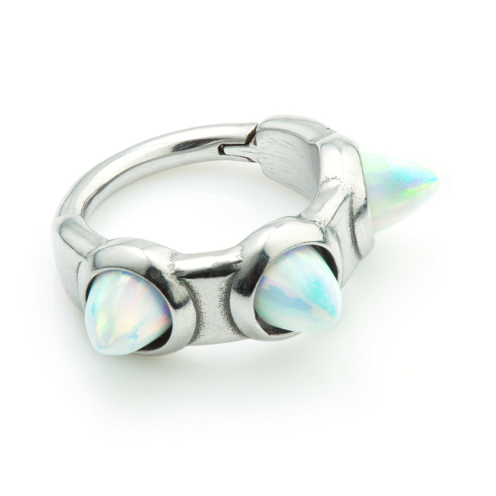 Steel Opal Small Multi Spike Hinge Segment Ring