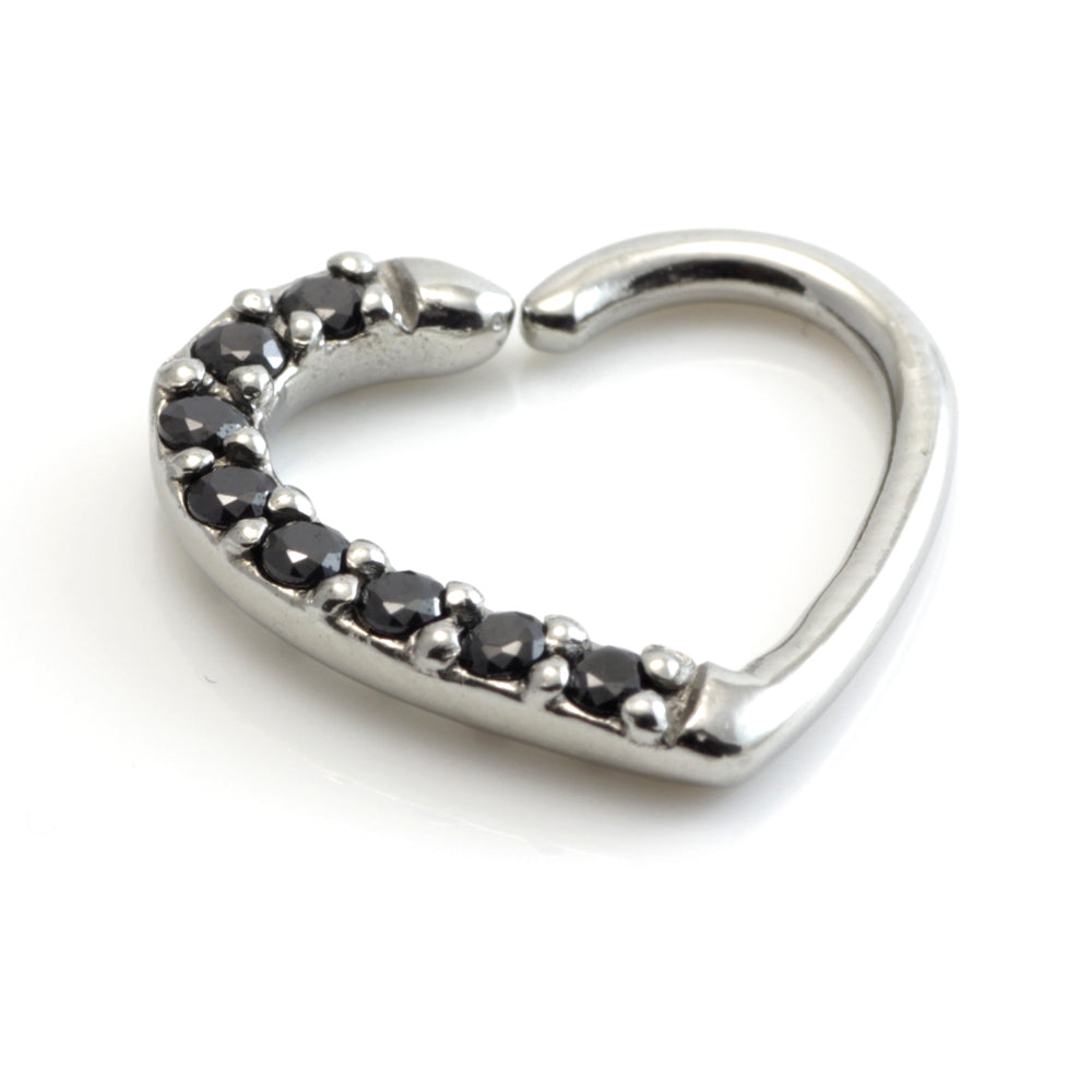 Steel Pave Gem Heart Ring