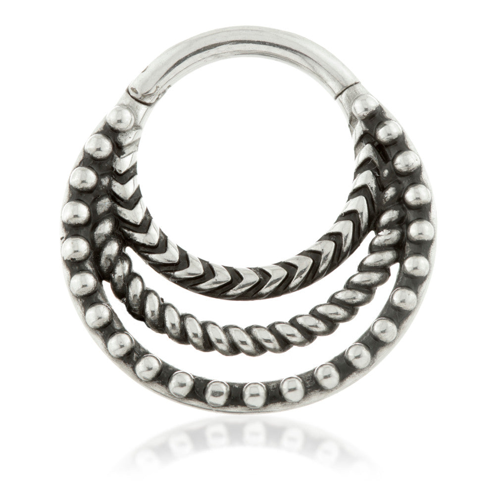 Steel Tribal Triple Band Hinge Segment Ring - 38961