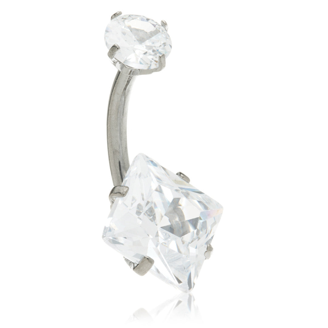 Threadless Ti Double Gem Angled Square Gem Belly Bar