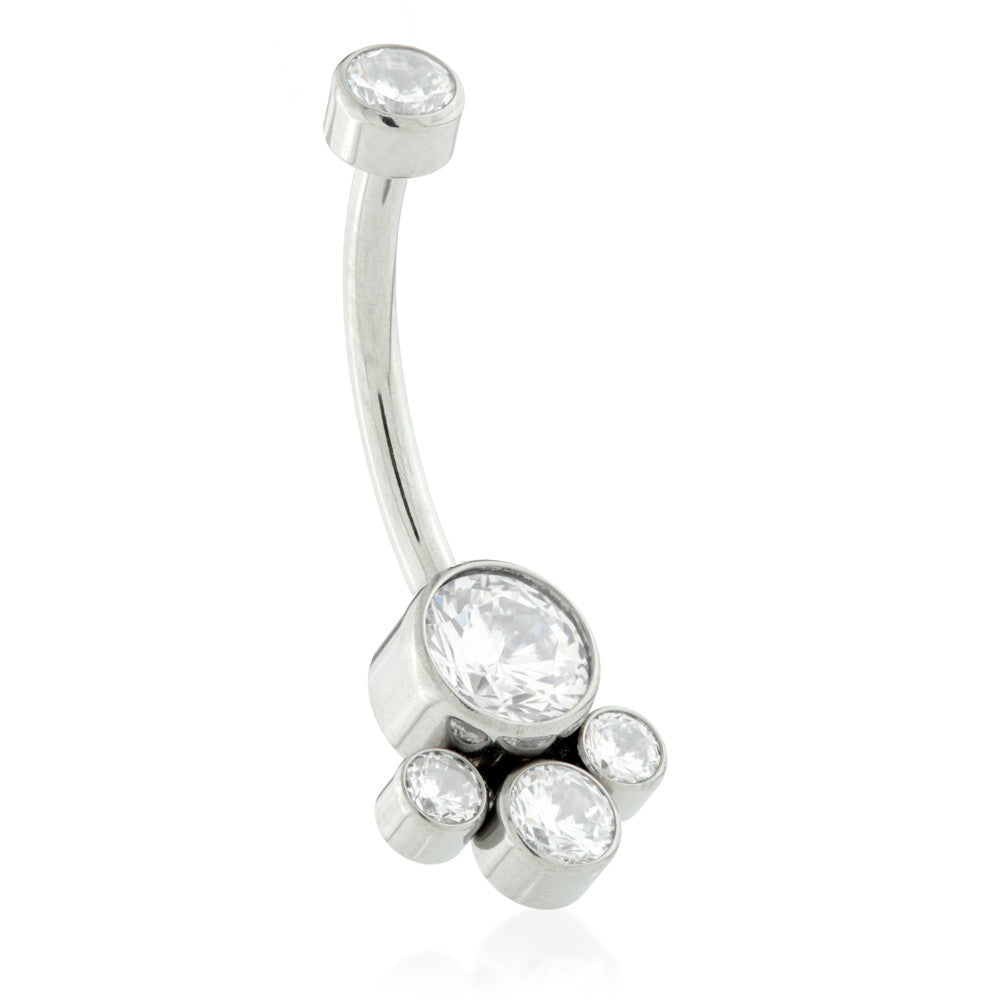 Threadless Ti Double Gem Navel With 4 Gem Cluster