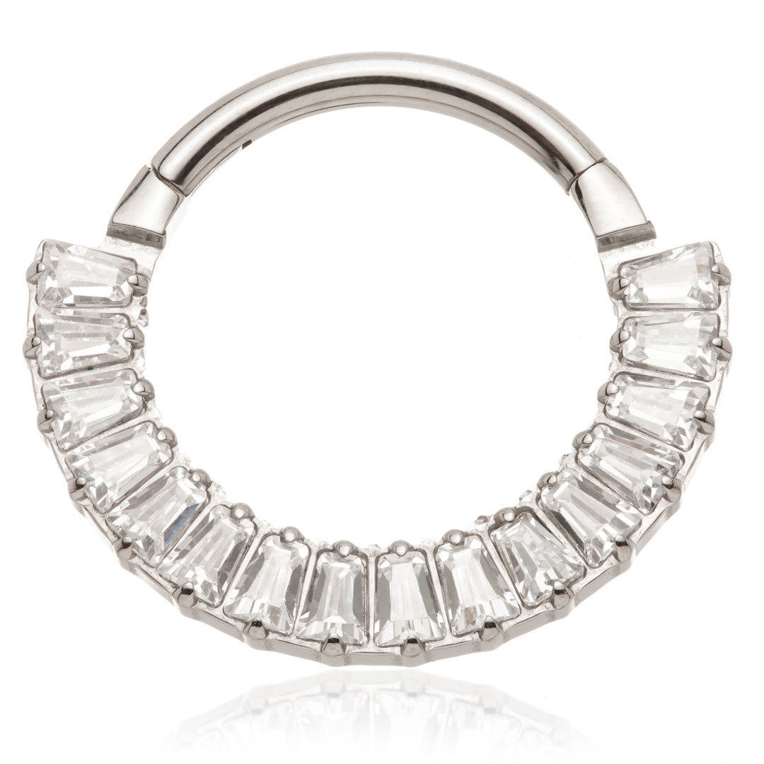 Titanium Forward Facing Half Pave Baguette Gem Hinged Ring