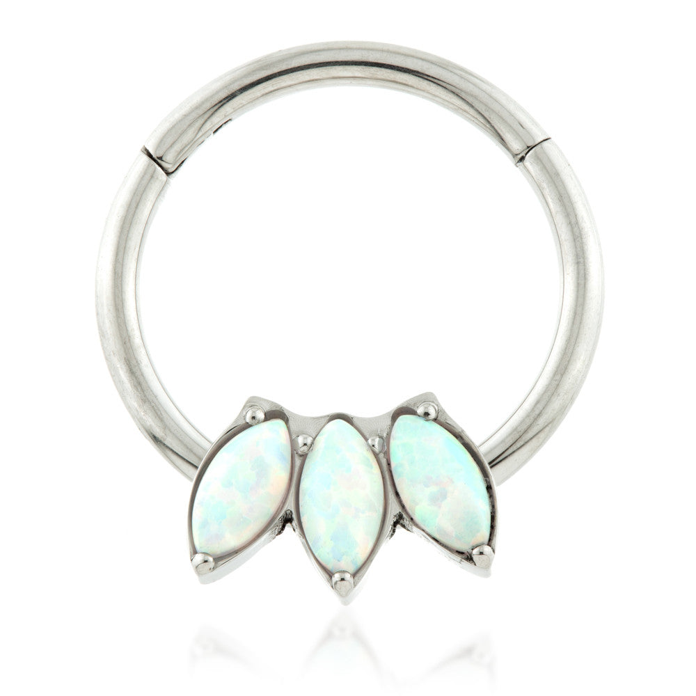 Ti Couture Forward Facing Marquise Triple Opal Hinged Ring