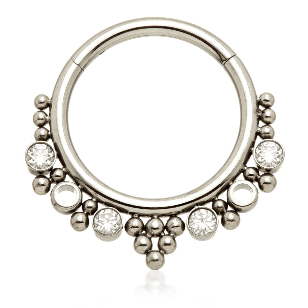 Ti Couture Front Facing Jewelled Bead Cluster Hinged Ring