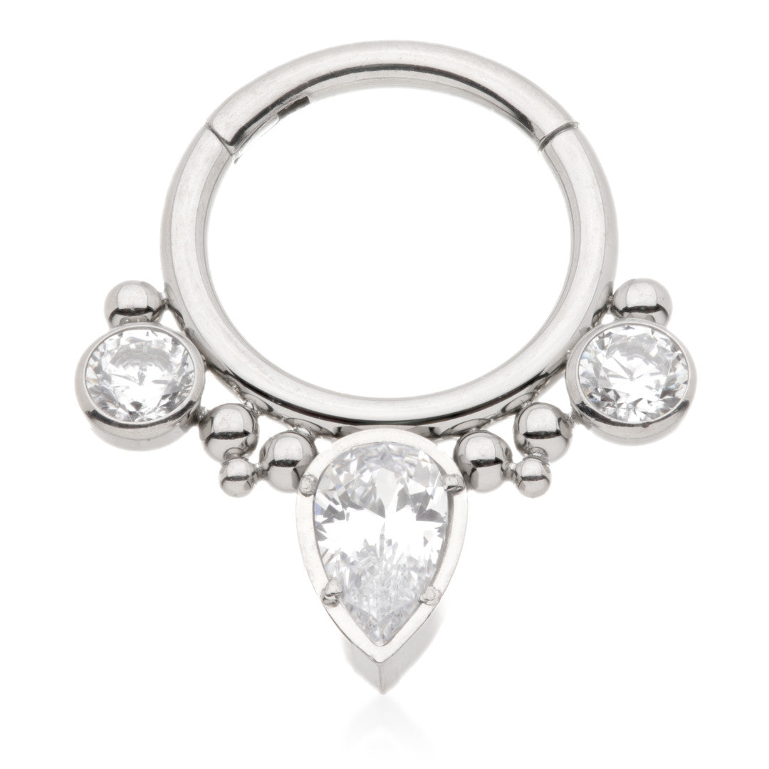 Ti Couture Front Facing Jewelled Bead Cluster with Pear Hinged Ring