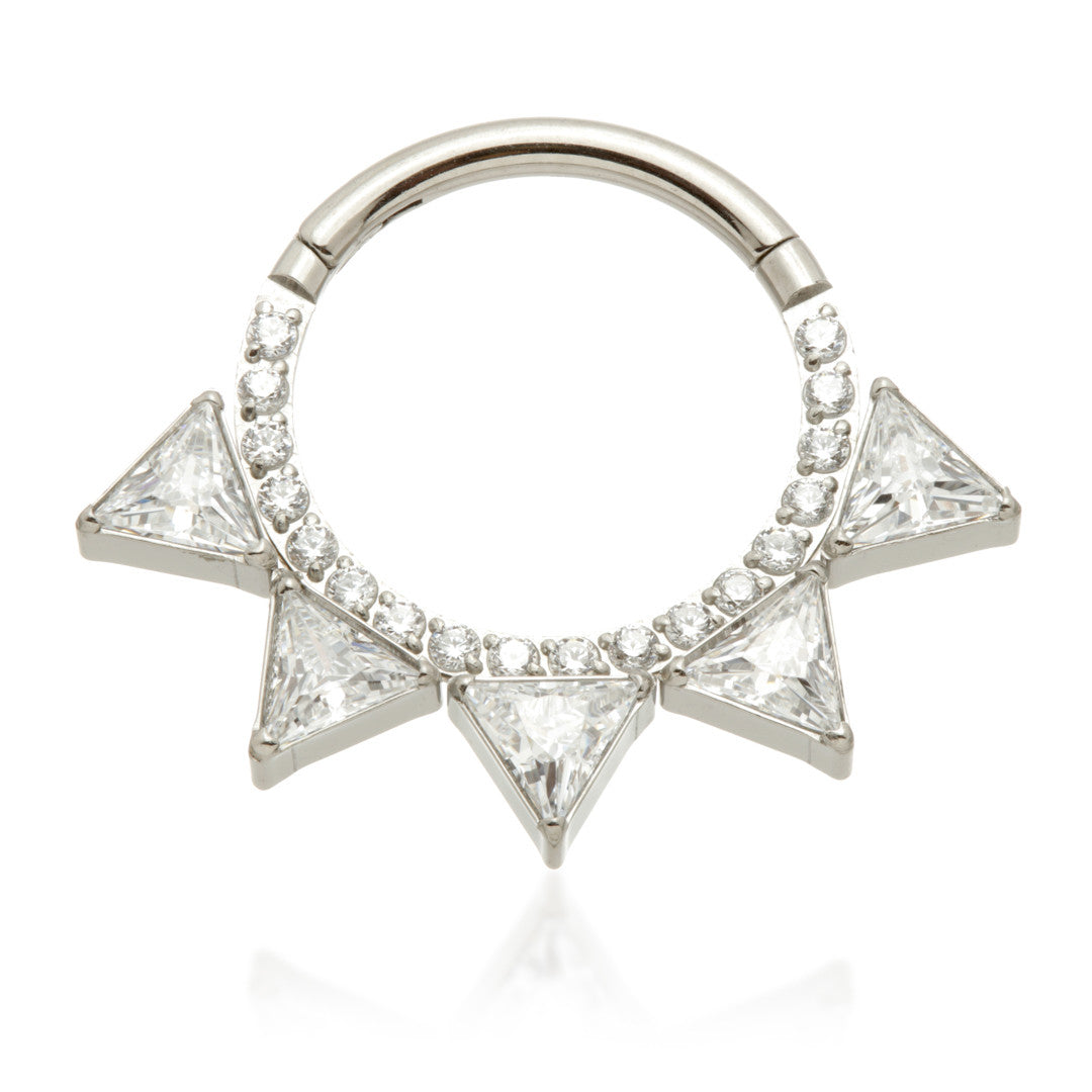 Ti Couture Front Facing Pavé Jewelled Trillian Cut Hinged Ring