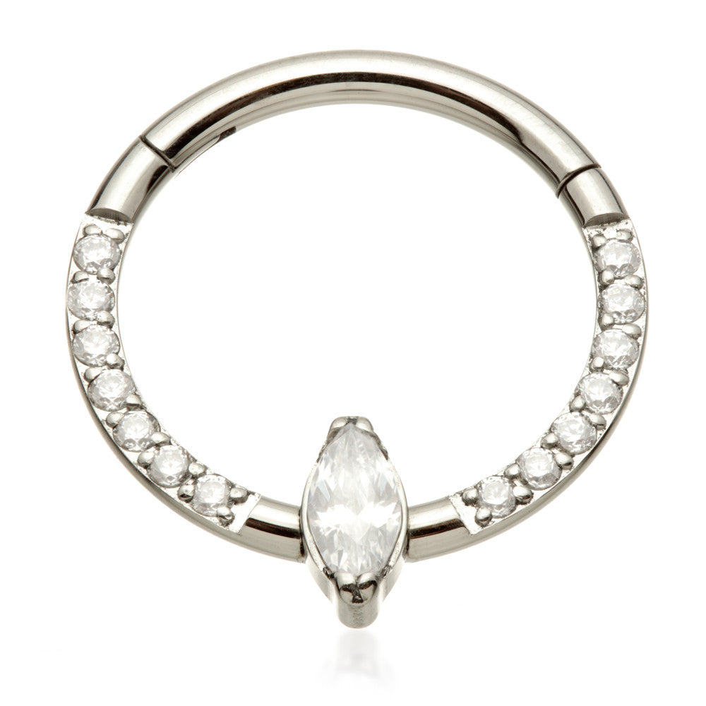 Ti Couture Front Facing Pavé with Gem Marquise Hinged Ring