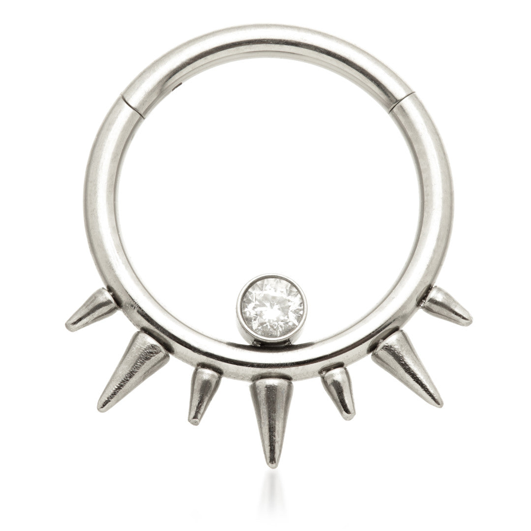 Ti Couture Front Facing Spiked with Bezel Hinged Ring