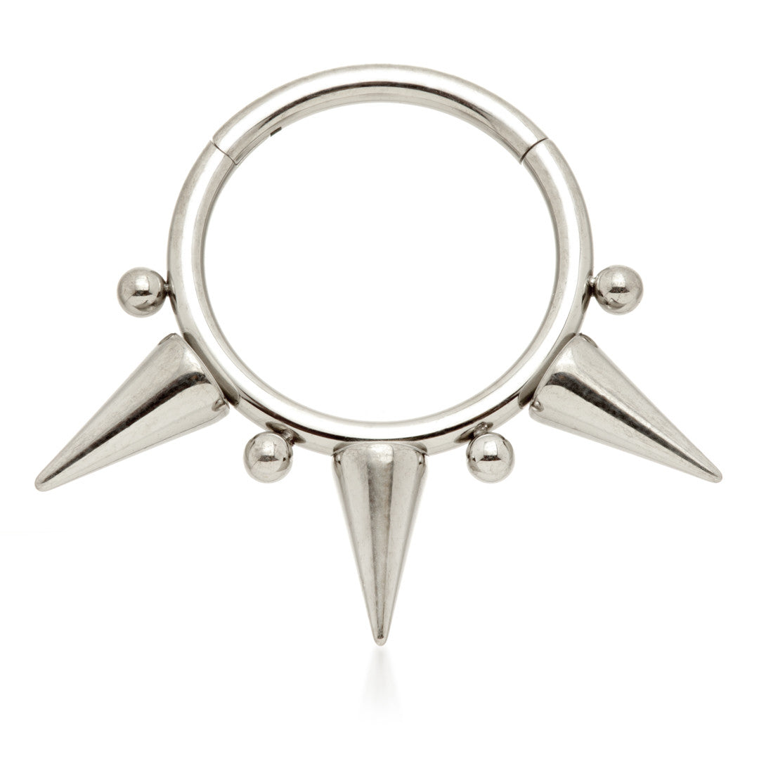 Ti Couture Front Triple Spike with Beads Hinged Ring