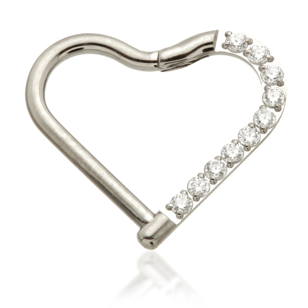 Titanium Half Pave Open Heart Shaped Ring