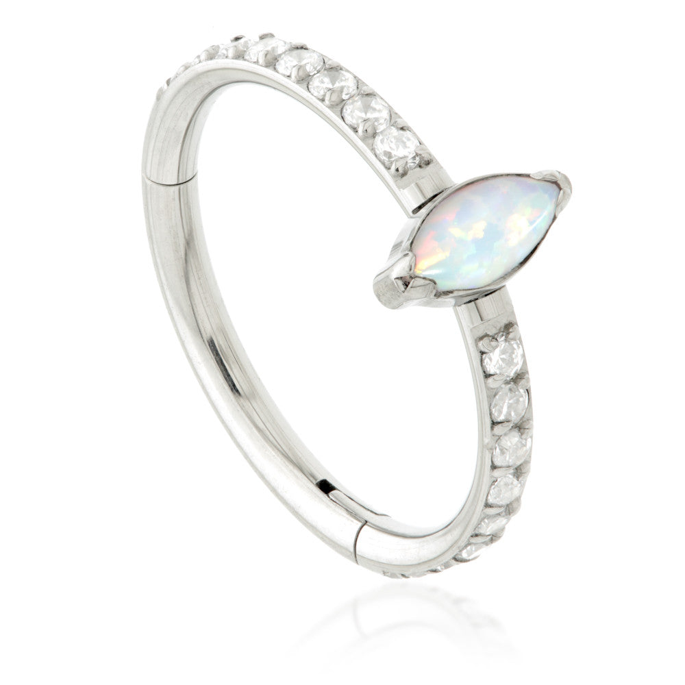 Ti Couture Pavé with Opal Marquise Hinged Ring