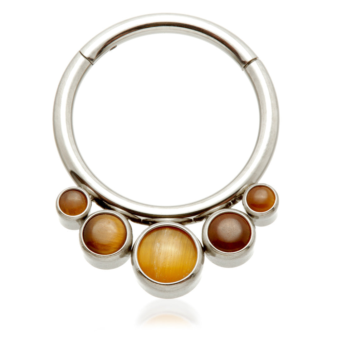 Ti Front Facing Bezel Set with Tiger Eye Stone Hinged Ring