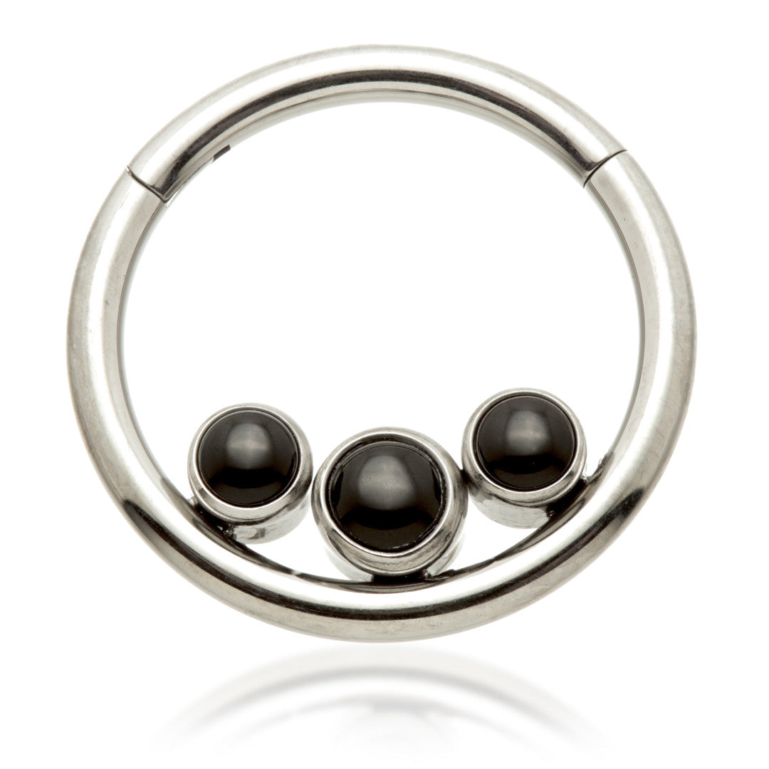 Ti Front Facing Triple Inside Bezel with Black Agate Stone Hinged Ring