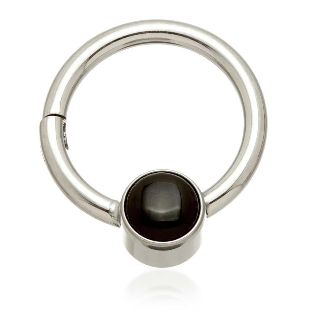 Ti Hinged Segment Ring with Black Agate Stone Disk