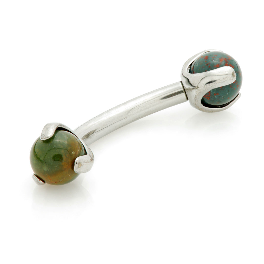 Ti Internal Banana Bar with Double Gemtone Prong