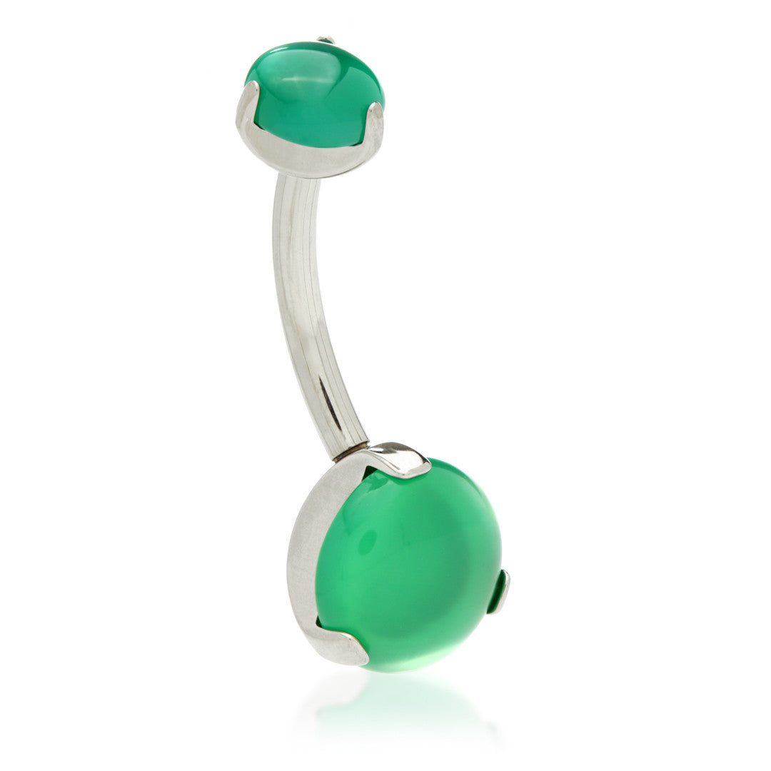 Ti Internal Double Prong Set Navel with Jade Stone
