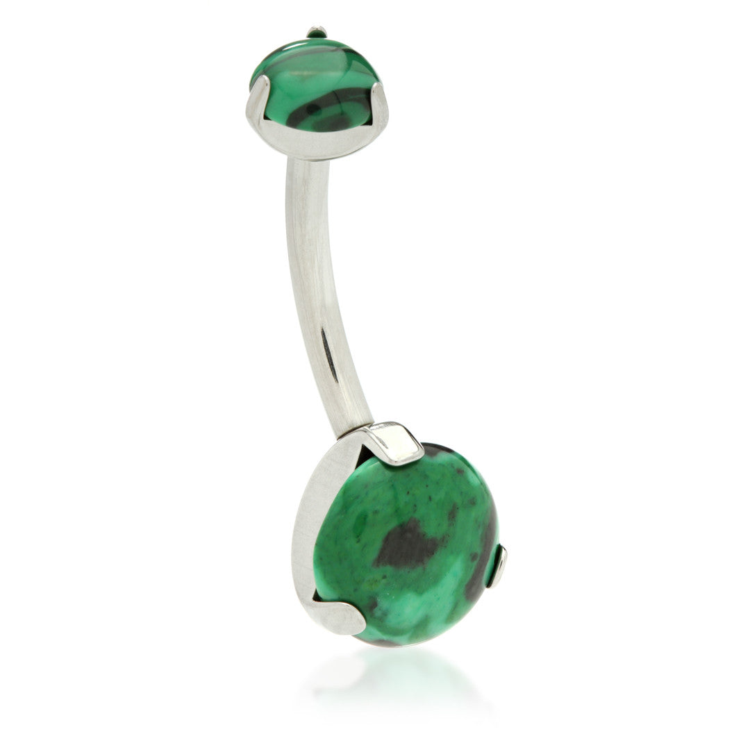 Ti Internal Double Prong Set Navel with Malachite Stone
