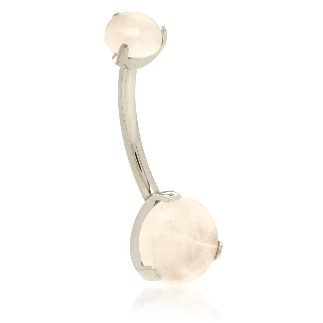 Titanium Internal Double Prong Set Navel with Rose Quartz Stone
