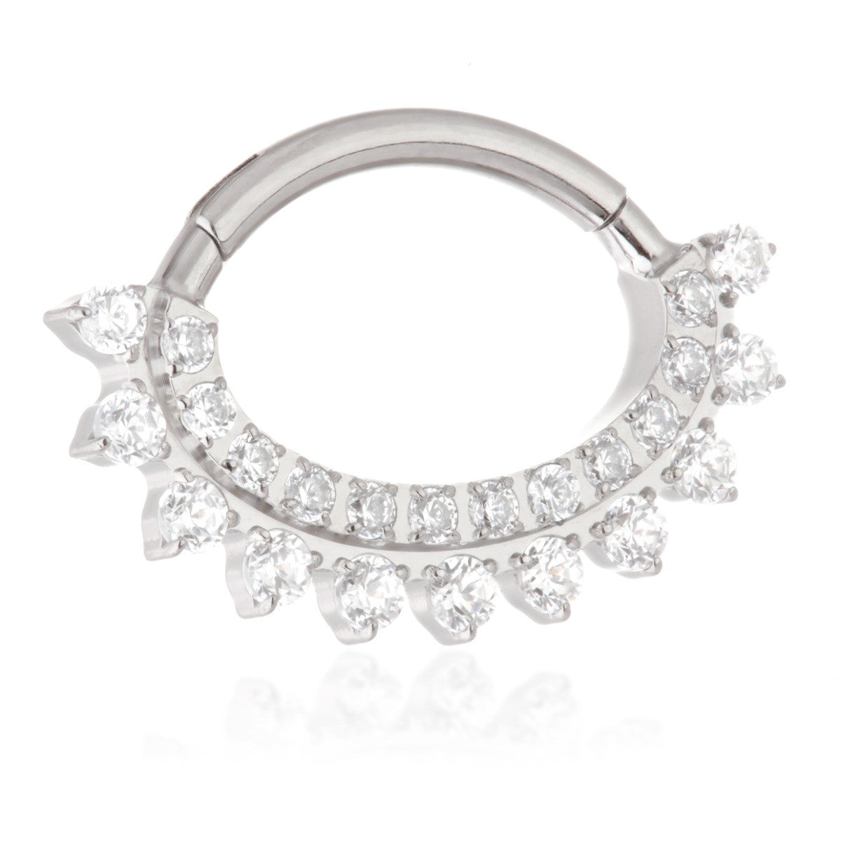 Ti Oval Shaped Front Facing Jewelled Pave Hinged Ring
