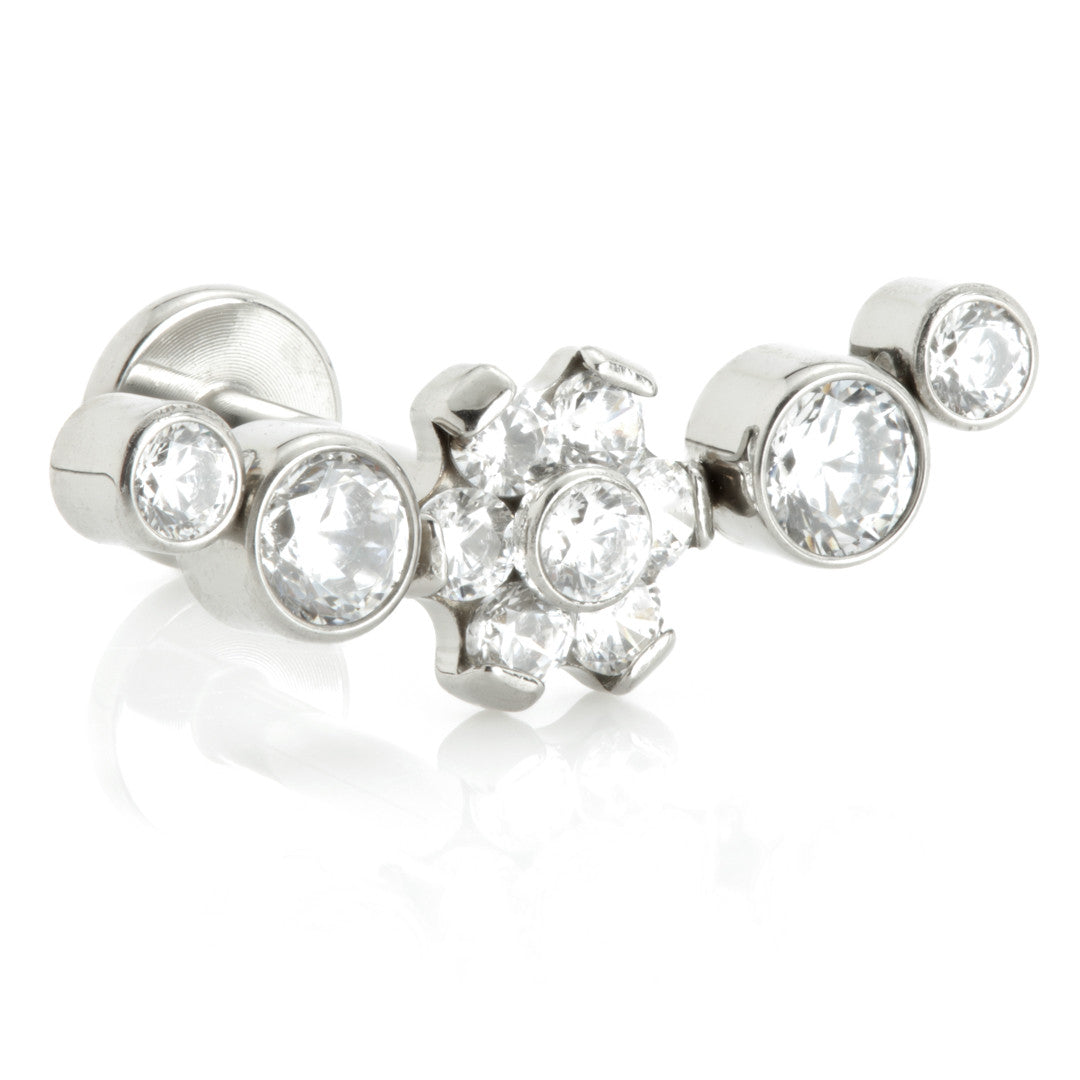 Ti Threadless Labret with Bezel Cluster with Flower Center Attachment