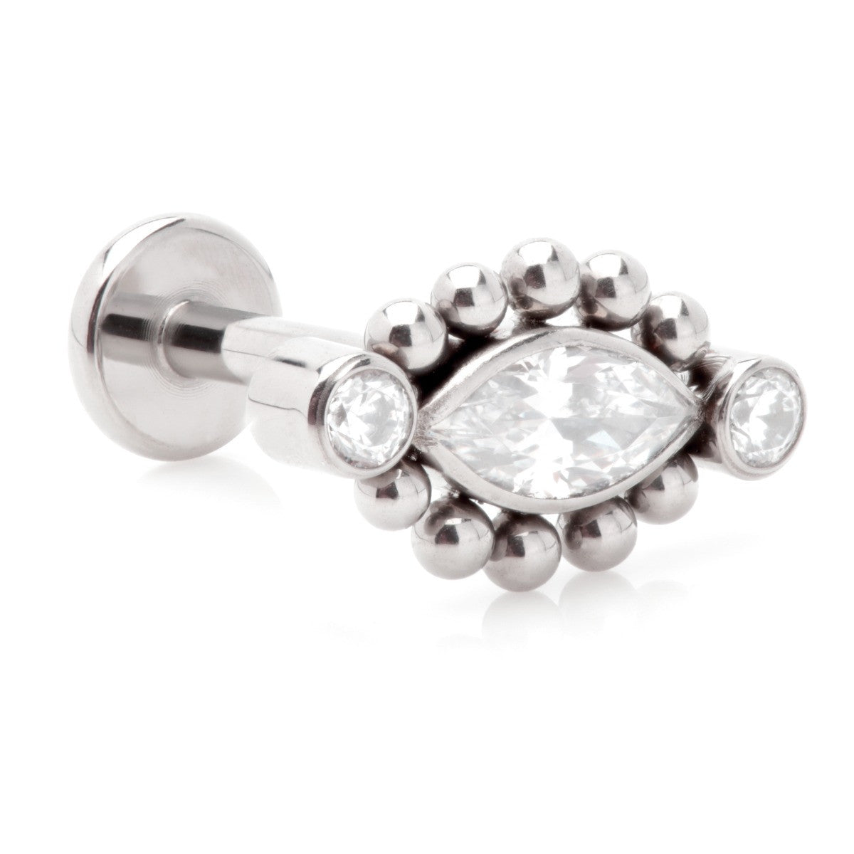 Ti Threadless Labret with Millegrained Marquise with Side Gems Attachment
