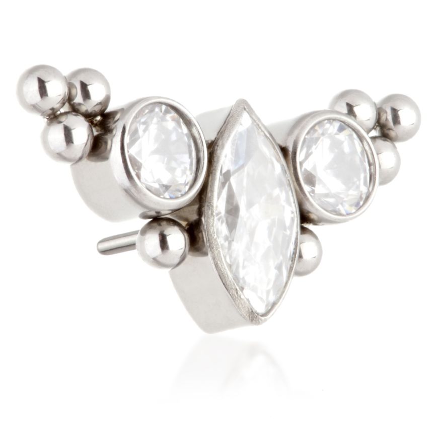 Ti Threadless Marquise Crescent with Tri Beads Attachment Pin