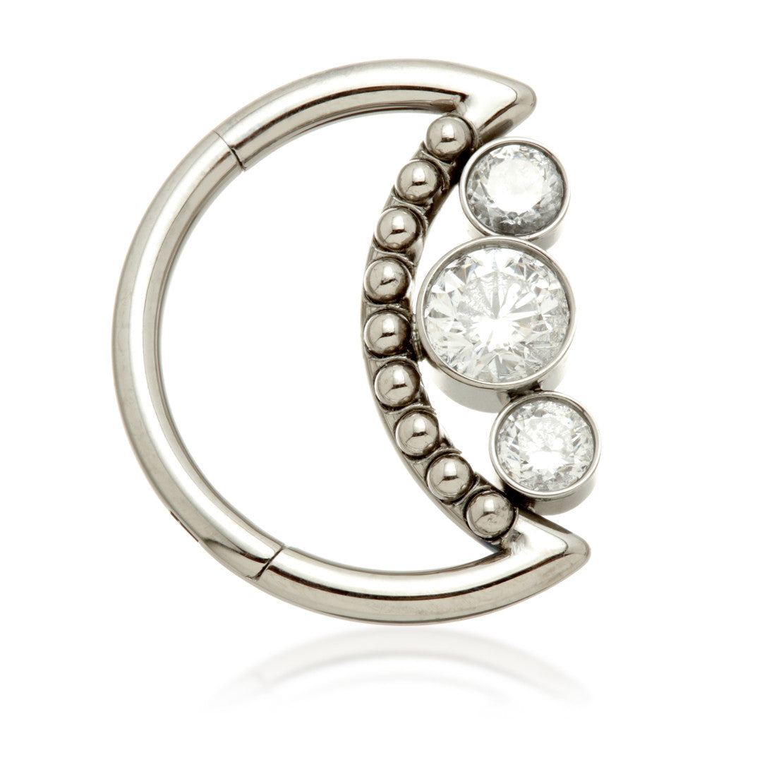 Ti Triple Jewelled Moon Shaped Hinge Ring