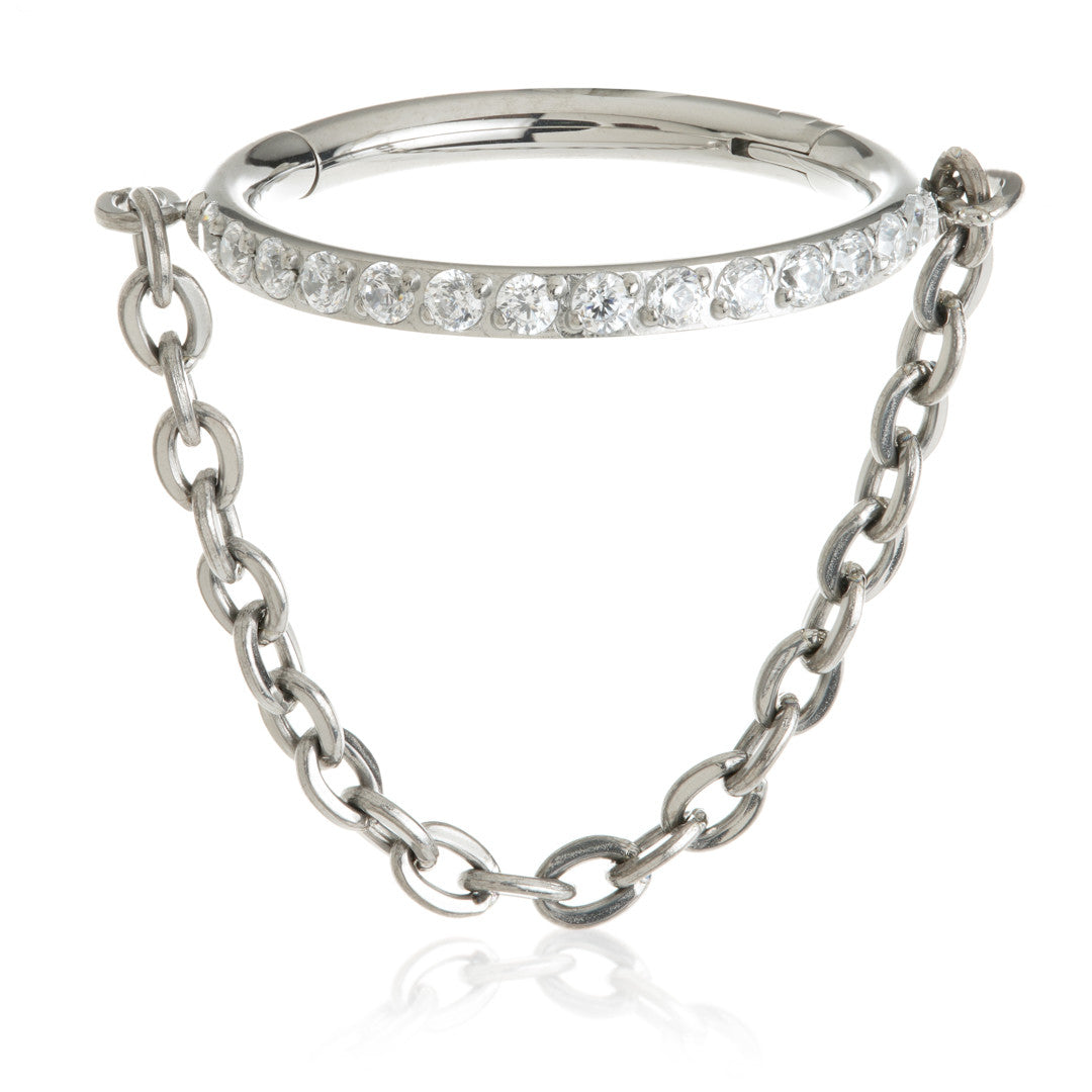 TiC Pave Gem Hinge Ring with Chain
