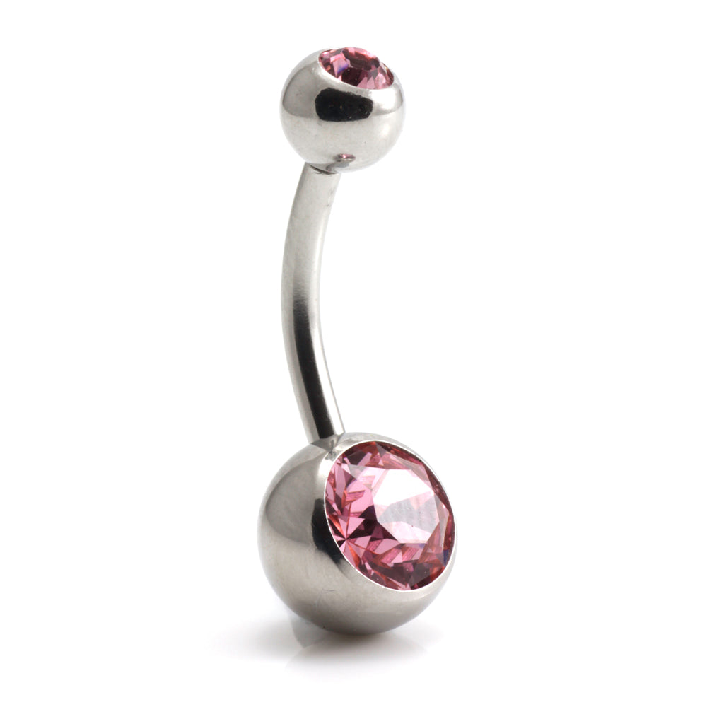 Steel External Thread Double Jewelled Navel Bar