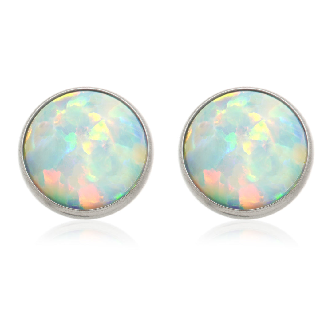 Titanium Opal Disk Stud Earrings (Pair)