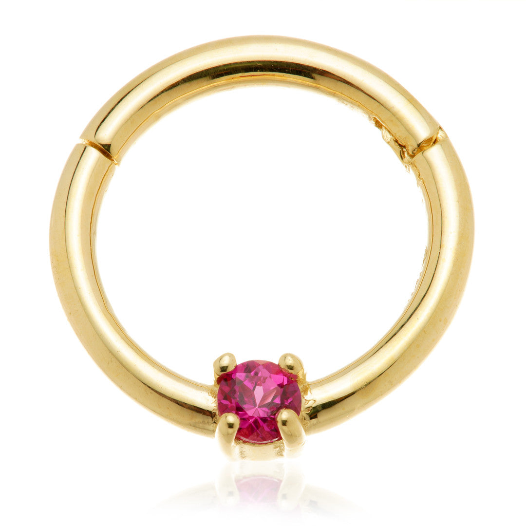Solid 14ct Gold 2mm Ruby Prong Set Hinge Ring
