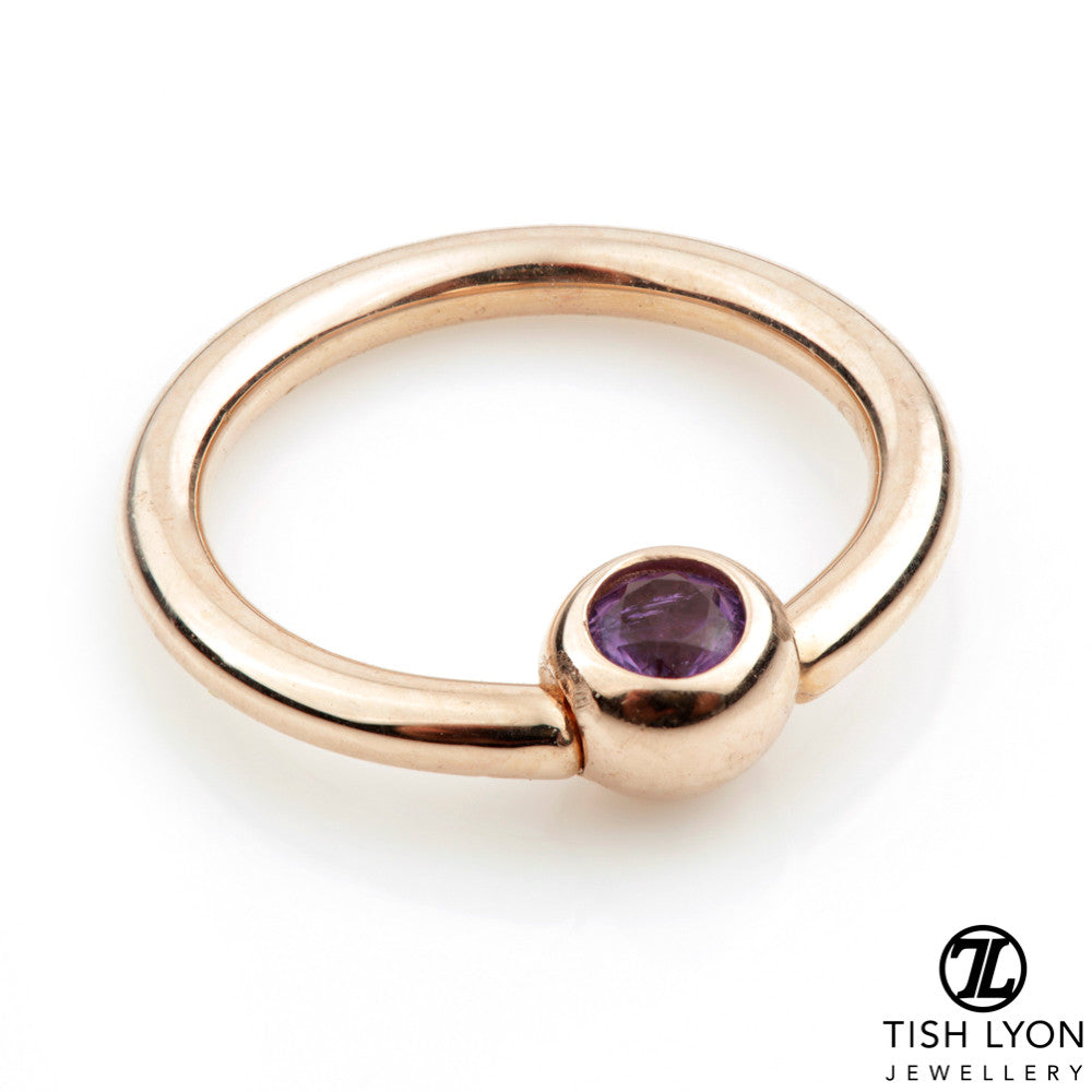 Solid 14ct Gold Amethyst Piercing Ring