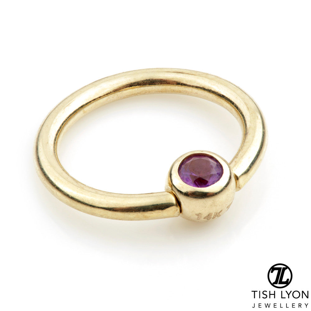 Solid 14ct Gold Amethyst Piercing Ring