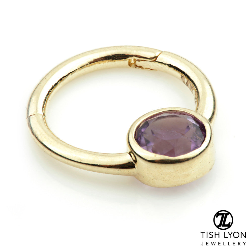Solid 14ct Gold Amethyst Bezel Set Daith Ring