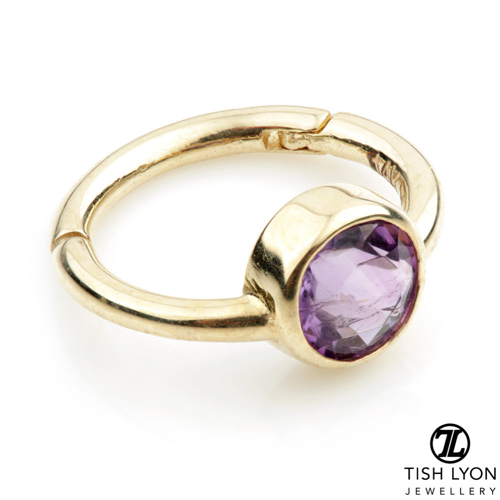 Solid 14ct Gold Facetted Amethyst Hinge Ring