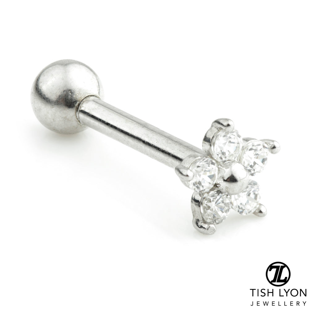 Flower Gem 14 Carat Gold Barbell Earring