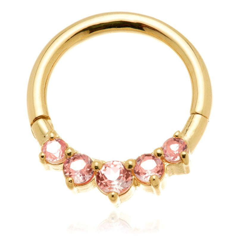 TL - 14ct Gold Front Facing Pink Sapphire Hinge Ring