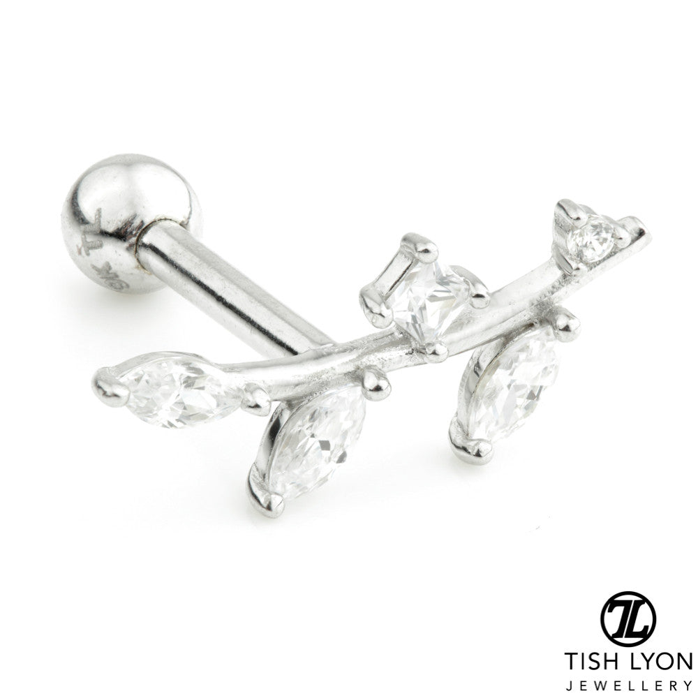 Gem Leaf 9 Carat Solid Gold Barbell Earring