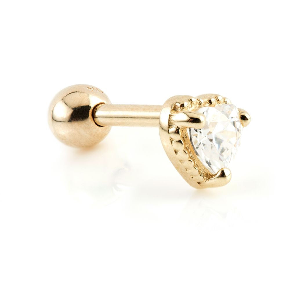 Heart Gem 14 Carat Solid Gold Barbell Earring