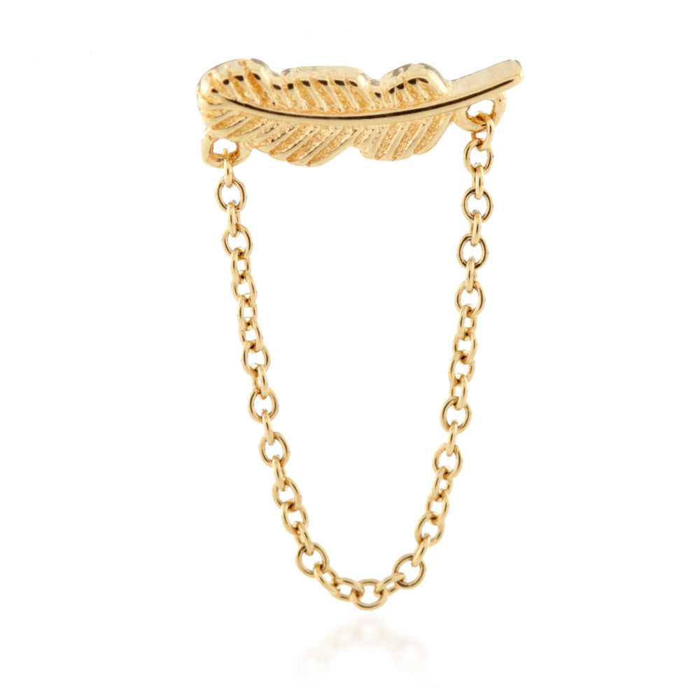 TL - 14ct Gold Internal Feather with Hanging Chain Attachment