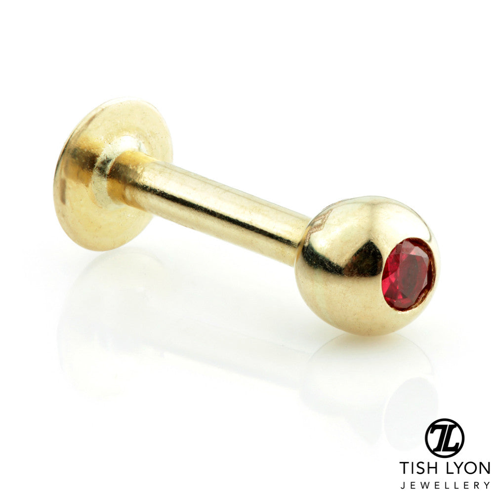 TL - 14ct Gold Micro Ruby External Thread Labret