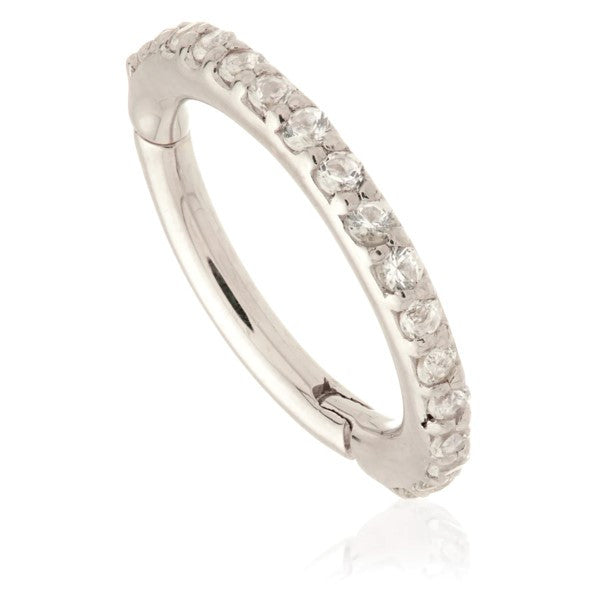 TL - 14ct Gold Pavé White Topaz Eternity Hinge Ring