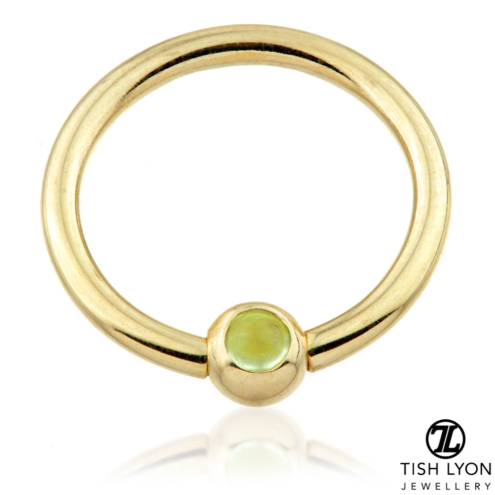 Solid 14ct Gold Peridot Ball Closure Ring
