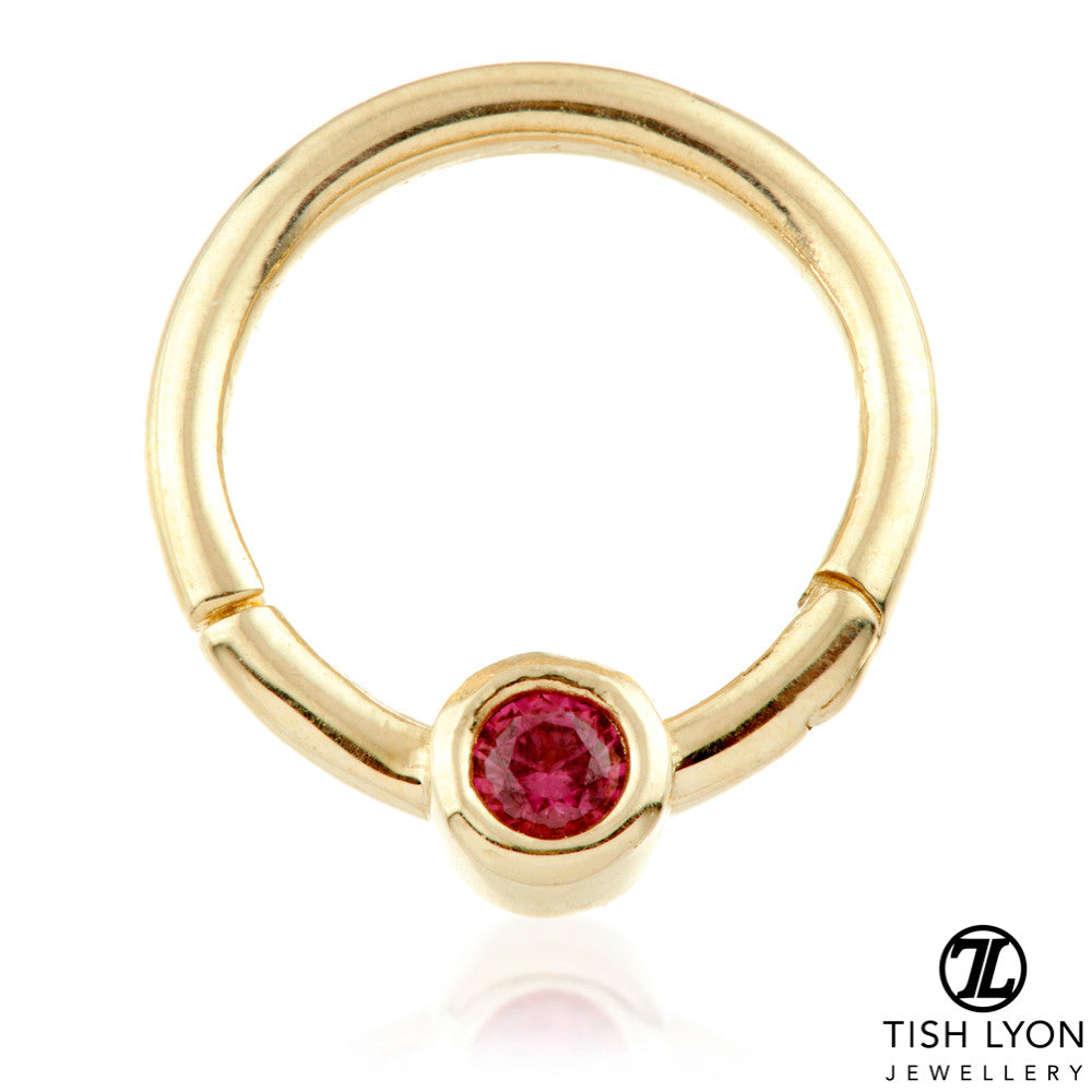 Solid 14ct Gold Rhodolite Hinge Ring