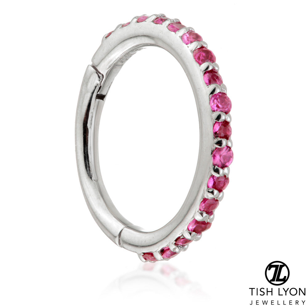 Solid 14ct Gold Ruby Pave Eternity Hinge Ring